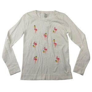 NWT J.Crew TEDDIE White Flamingo Pineapple Crew Neck Sweater 100% Cotton XS $79